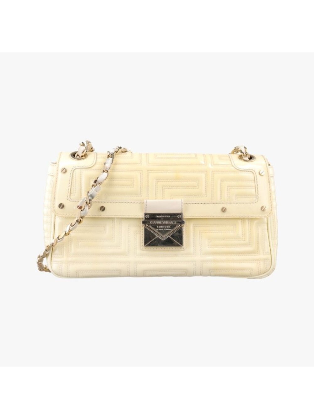 Versace Couture Greca Pattern Flap Bag Yellow Patent